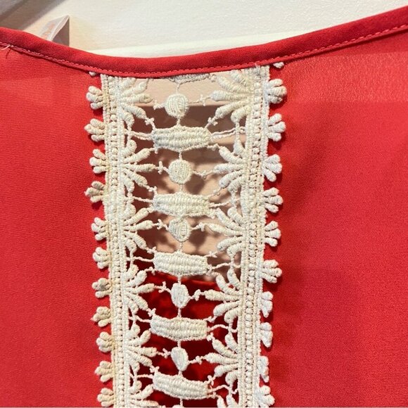 Pink Blush L Silk Rosy Pink Crochet Lace Feminine Flowy Blouse - Picture 4 of 16